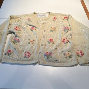 Women’s Portraits Hand Embroidered Floral Cardigan Sweater sz M